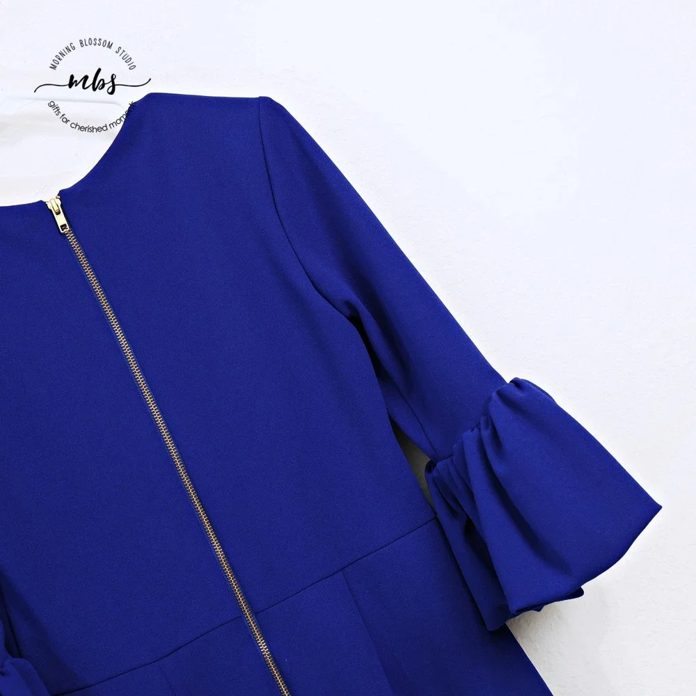 Betsy & Adam Bell Sleeve Sheath Elegant Lined Cocktail Sheath Dress Blue Women 8